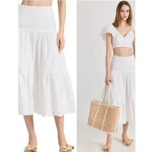 En Saison Byblos White Eyelet Tiered Midi Skirt Cotton Boho Sz M NWT